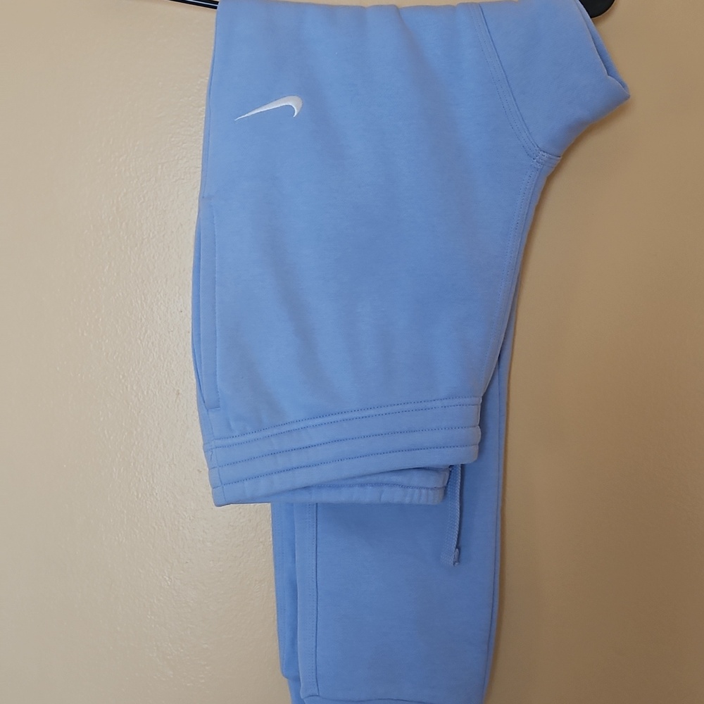 Nike Men's Sky Blue Fleece Joggers with White Swoosh